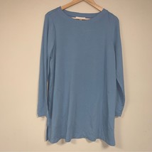 PURE JILL Top Women’s Large French Terry Pockets Tunic Bayside Blue Long... - $31.68