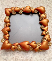 Signed Vintage Karen Callan Red/Orange Metal Hearts Frame 3.5 X 3.5 - $42.08