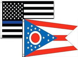 3x5 USA Police Blue Ohio State 2 Pack Flag Wholesale Set Combo 3&#39;x5&#39; Vivid Color - £7.92 GBP
