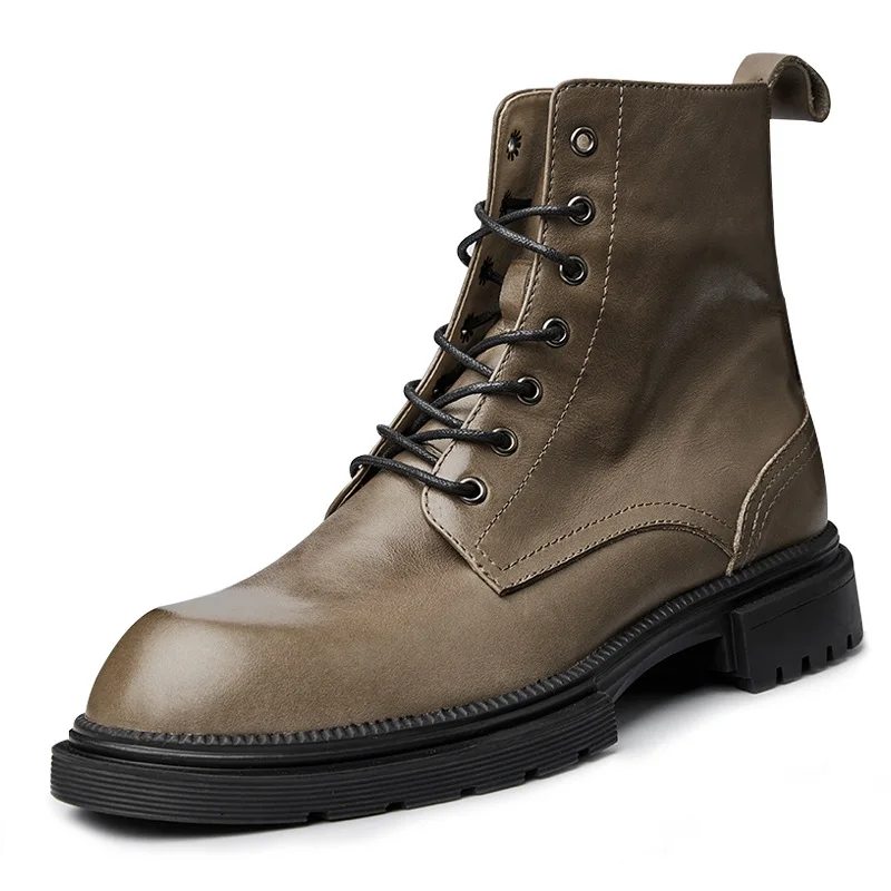 Combat Boots boy Boots Leather Ankle Boots Mens Army Shoes Men Men Boots hide Fa - £224.35 GBP