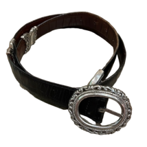 Brighton Leather Black Brown Reversible Belt Silver Metal Accents Womens Large - £19.23 GBP