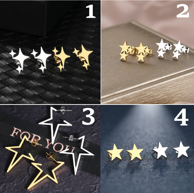 Elegant Stainless Steel Aesthetic Stars Stud Earrings