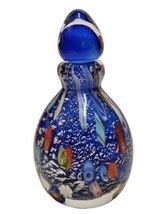 Murano Art Glass Perfume Bottle Cobalt Blue Silver Flecks Large Millefiori Vtg - £38.15 GBP