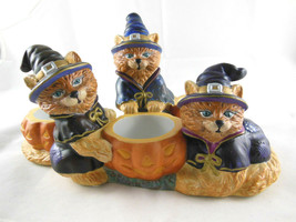 Halloween Party Lite Abracadbra Candle Holder Pumpkins and Black Cat Wit... - $14.25