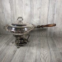 Vintage 3 Legged Silver Plated Chafing Dish w/ Warmer Lid Wooden Handle - £19.03 GBP