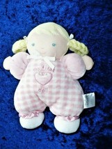 Carters My First Doll Pink White Gingham Plaid Heart Yarn Blonde Braid Rattle - £46.92 GBP