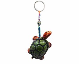 Land Turtle Wildlife Animal 3D Figurine Keychain Multicolored Macramé Metal Ring - £9.48 GBP
