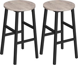 Alloswell Set Of 2 Bar Stools, Round Bar Chairs With Footrest,, Greige Bahg0201. - £52.06 GBP