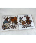 Vintage Teissedre Tile Designs Coasters Trivets Wall Art Horses cowboys ... - £21.08 GBP