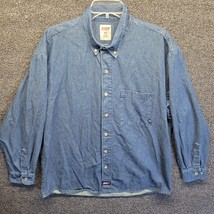 Dickies Shirt Mens Sz XL Blue Denim Dark Wash 100% Cotton Long Sleeve Bu... - $17.10