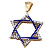 Magen David Jerusalem Gold 14K Diamonds with Blue Enamel by Anbinder - $1,306.80