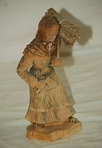 Vintage Wooden Art Hand Carved Peasant Woman Axe &amp; Bundle of Wood Figurine - £46.70 GBP