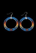 Navajo Handmade Sterling Silver Multicolored Seed Beads Hoop Dangle Earrings - £27.17 GBP