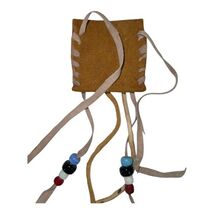 Lot of 4 Handmade Leather Pouches Beaded Fringe Native Style Medicine Bags vtg image 2