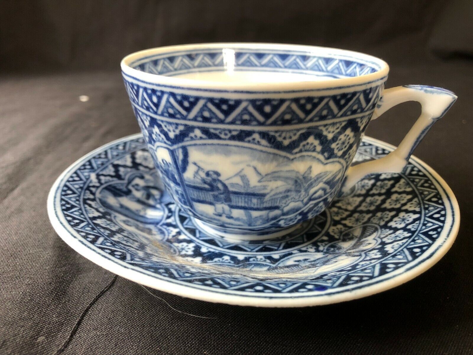 Antique Kangxi Blue and White Cup with Saucer 18th Century - $209.57