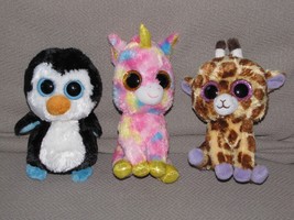 Ty Beanie Boo 6&quot; Stuffed Plush Lot of 3 Fantasia Unicorn Waddles Penguin... - $15.73