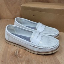 Jabasic Women&#39;s Loafers Sz 9 M Flat Slip On Casual Shoes White Pewter - $21.87