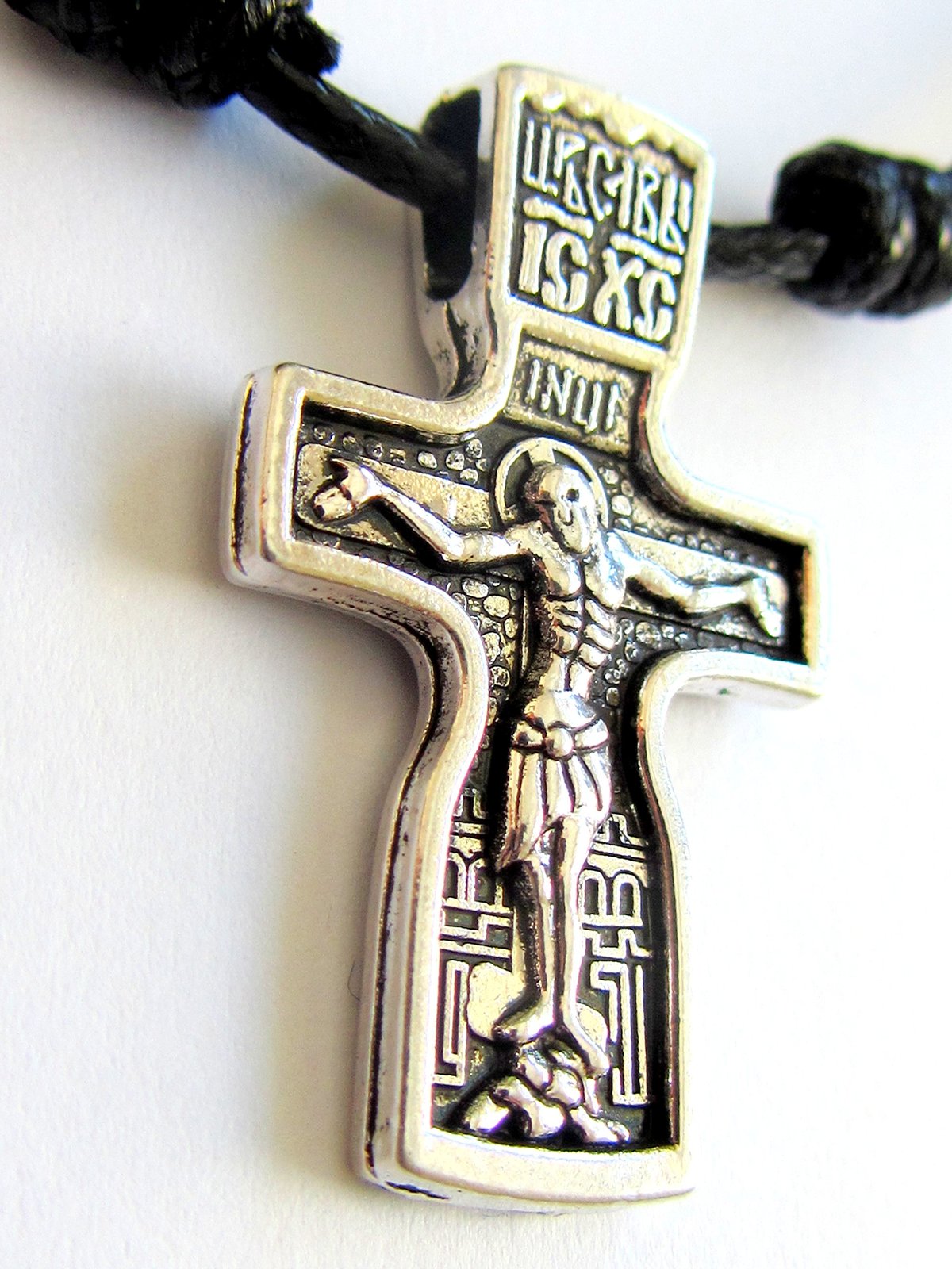 Two Sided Christian Orthodox Russian Religious Pendant Necklace with Metal Stain