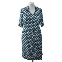 A Pea in the Pod Maternity Wrap Dress Size Large Blue Tetris Print 3/4 Sleeve - £21.57 GBP