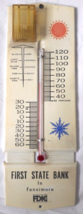 70&#39;s Advertising Thermometer Indoor/Outdoor FIRST STATE BANK IN FENNIMOR... - $39.59
