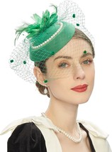 Hats with Feather Mesh Veil Headband - $29.48