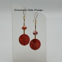 Mother of Pearl Pomgranate red disc earrings with yellow red Millefiori rounds