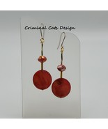 Mother of Pearl Pomgranate red disc earrings with yellow red Millefiori ... - £11.99 GBP