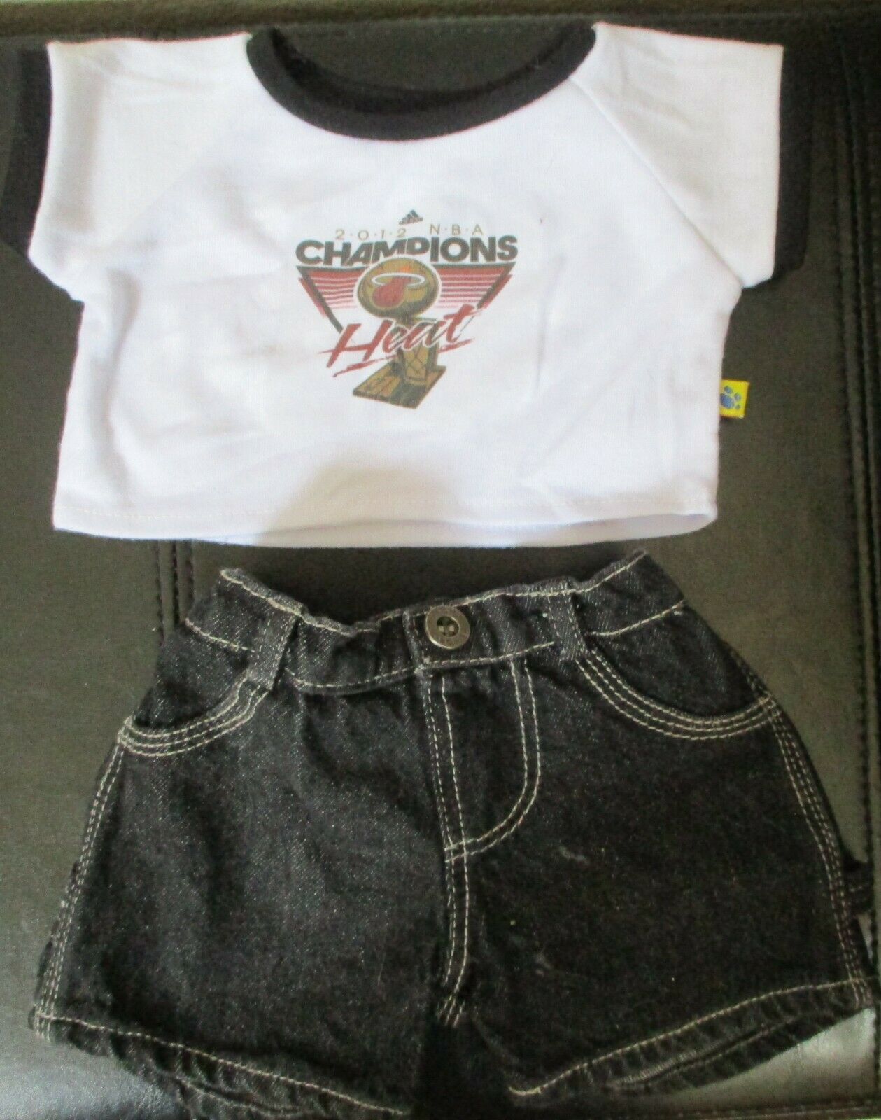 Build A Bear 2012 NBA Champions Heat Tee Top With Black Denim Cargo Shorts - $12.61