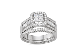 Lab Created White Sapphire Sterling Silver Bridal Wedding Ring Set Size 7 8 - £383.68 GBP