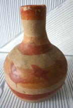 Primitive Vintage Antique Clay Pottery Jug Bud Vase Handmade Hand Painted Birds - £26.17 GBP