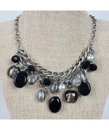 Vintage 1990s Casual Career Silver &amp; Black Beaded Necklace 18 Inch - $16.83