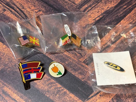 LOT of 5 Vintage Pins hat lins lapel USA Flags and company Logos - £7.20 GBP