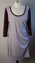 Columbia PFG L Reel Beauty Scoop Neck Purple Tiny Stripe Ruched Side Dress - £19.53 GBP