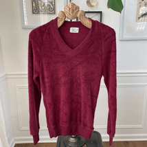 Vintage 70s 80s Men’s Unisex Terrycloth Vneck Pullover Burgundy XS S - $24.48