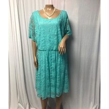 Wrapper Dress Womens 2X Mint Green Lace Lined Stretch Sheer Sleeves Sheath - £12.35 GBP