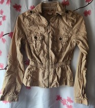 Mudd Women&#39;s Beige Khaki Pocket Zip Up Light Military Jacket Size XS Ext... - £31.60 GBP