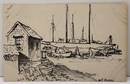 Jas F Murray Lith O Sketch Maine Fishing Boats Dry Dock Ships Postcard E17 - £10.13 GBP