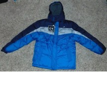 Boys Jacket Winter Vertical 9 Hooded Blue Puffy Snow Board Ski-size 12/14 - £33.31 GBP