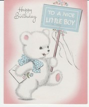 Vintage Birthday Card Marching Bear To A Nice Little Boy 1950&#39;s Ars Sacra - £7.00 GBP