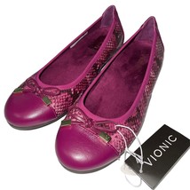 Vionic Ballet Flats Slip Ons Purple Pink Leather Snakeskin Orthotic Spar... - $60.98