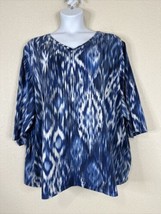 Catherines Womens Plus Size 4X Blue Diamond V-neck T-shirt 3/4 Sleeve - £14.06 GBP