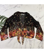 Chicos Womens Vintage Y2k Open Front Top Size 1 S Black Yellow Floral Si... - $26.72