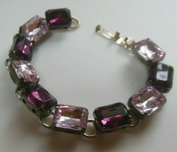 Silver-tone Pink &amp; Purple Rhinestone Bracelet 7&quot; - £13.22 GBP