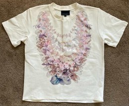 Cynthia Rowley Women Off White Tee Shirt Floral Pink Printed TeeShirt Top Size L - £10.94 GBP
