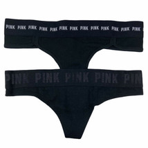 Lot of 2x NWT Victorias Secret PINK Logo Thong Panties Black White Size XS - £23.51 GBP