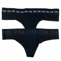 Lot of 2x NWT Victorias Secret PINK Logo Thong Panties Black White Size XS - $29.88