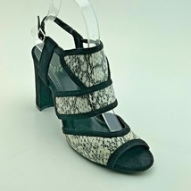 IMPO Womens Shoes Size 7M Black/White Reptile Print Textile Heels Sandals  - $12.59