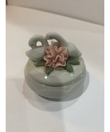 Vintage Ceramic Hand Crafted Trinket Box  Swans And Flowers Off White - $29.79 CAD