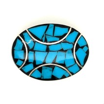 Vintage Sterling Silver Signed CII Mexico Inlay Chip Turquoise Stone Brooch Pin - £51.75 GBP