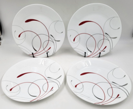 Corelle Splendor Dinner  Plates White Red Grey Swirl 10 Inch Round  Set ... - $25.00